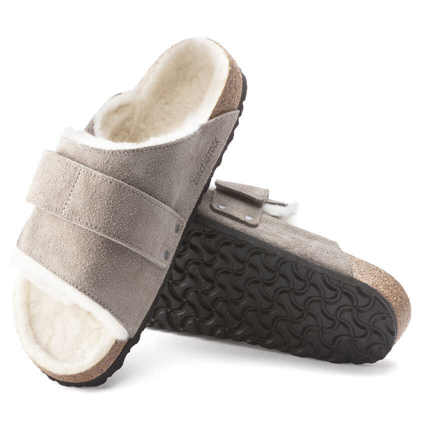 Birkenstock Kyoto Shearling Suede Leather Stone Coin